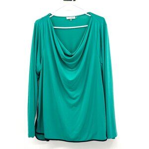 Calvin Klein Green Black Piped Cowl Neck Long Sleeve Blouse Women's 2X